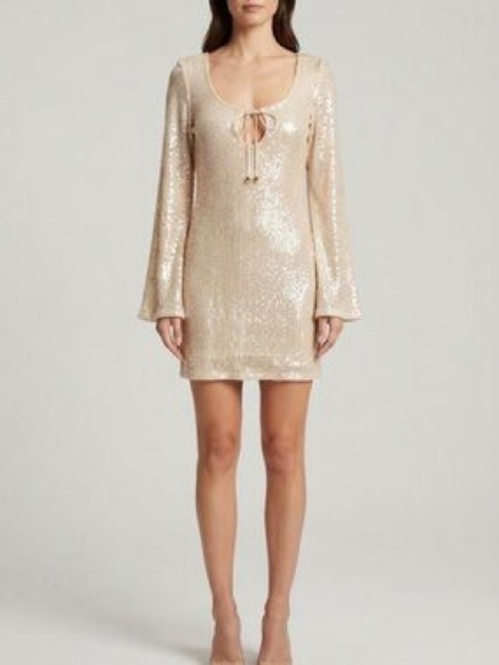 Wild Fable Long Sleeve Sequin Mini Shift Holiday Dress, M - Champagne